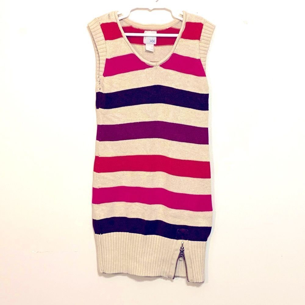 Old Navy | Girls Tan Red Pink Brown Striped Sleeveless Knit Sweater Dress Size S